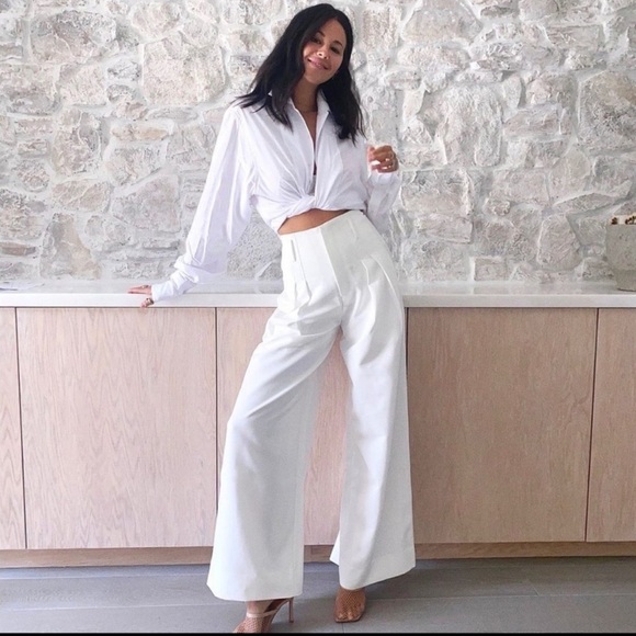 AYA MUSE Ivory Wide Leg Linen Blend Trousers Small - Picture 1 of 8